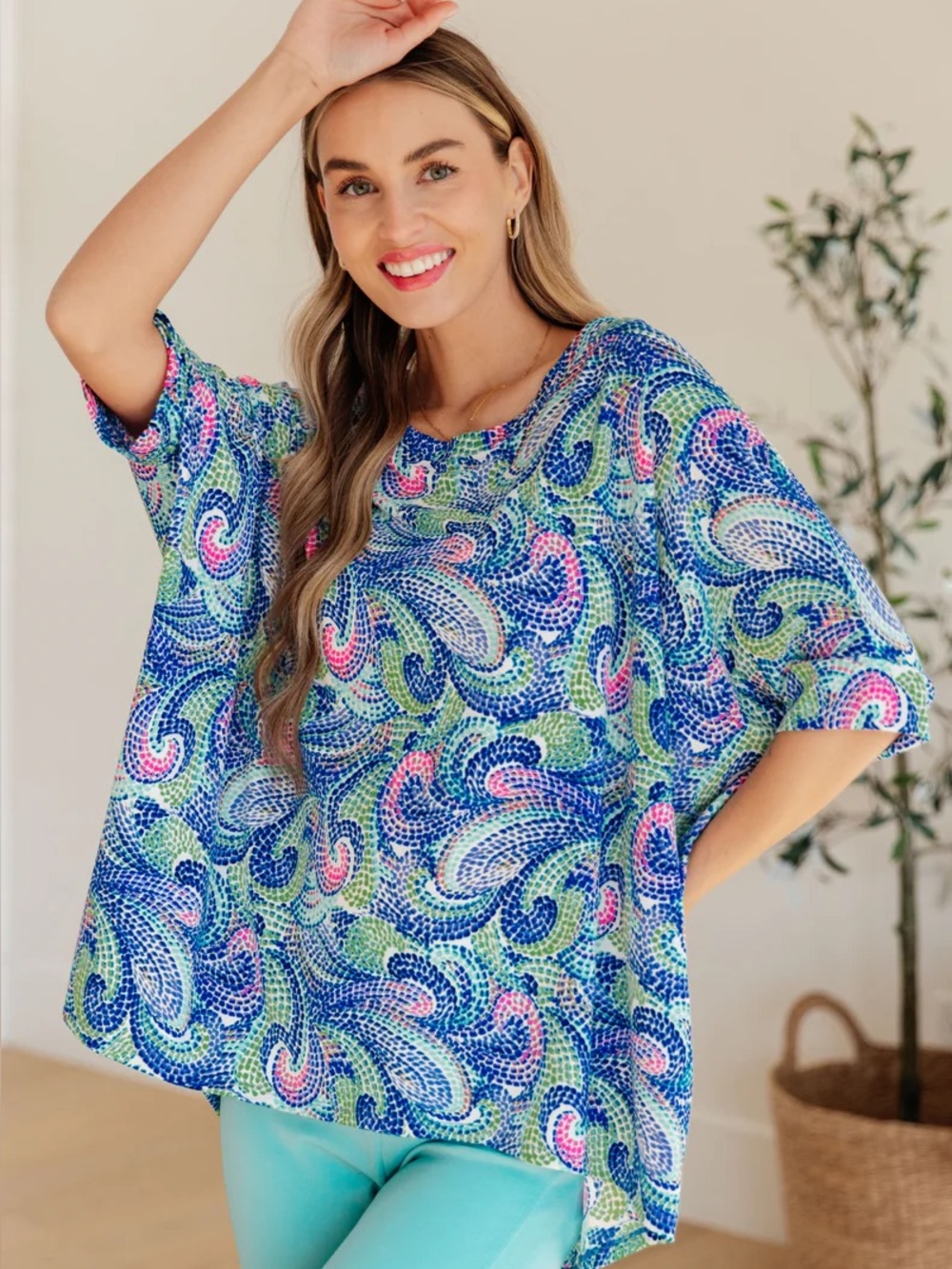 NWT Dear Scarlett Painted Blue Mix Top